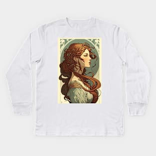 European Beauty with Red Hair - Art Nouveau Kids Long Sleeve T-Shirt